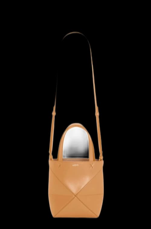LOEWE Mini Puzzle Fold Tote in Shiny Calfskin Warm Desert