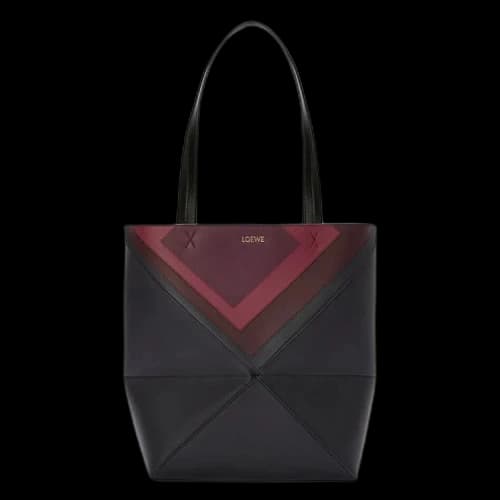 Loewe Medium Puzzle Fold Tote In Nappa Calfskin 'Black/Burgundy'