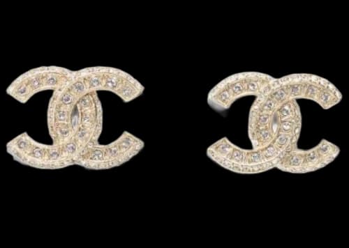 Chanel Crystal CC Gold Stud Earrings Gold