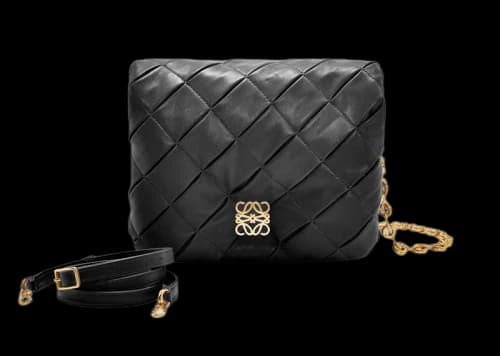 LOEWE Puffer Goya In Pleated Shiny Nappa Lambskin Black