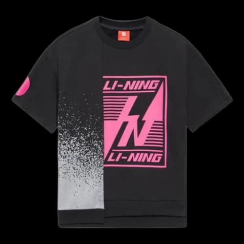 Li-Ning Pattern Printing Loose Round Neck Short Sleeve 'Black'
