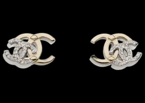 Chanel Interlocking Earrings Gold/Silver/Crystal