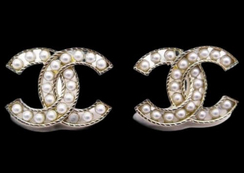 Chanel Logo CC Pearl Earrings Gold