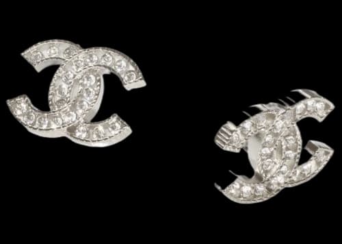 Chanel Logo Earrings Silver/Crystal