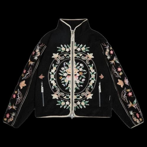 Advisory Board Crystals Floral Fleece Zip-Up 'Black'