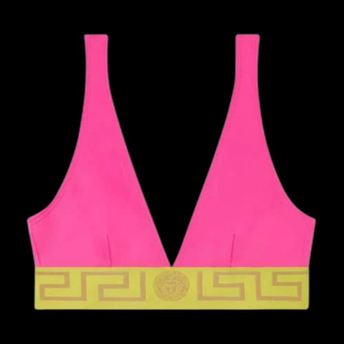 Versace Greca Border Triangle Bikini Top 'Fuchsia/ Yellow'