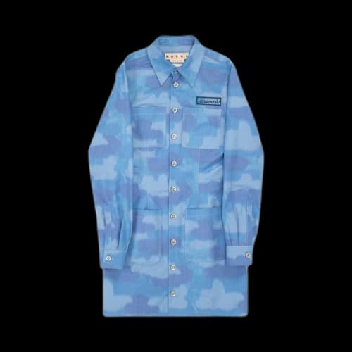 Marni Cloud Print Mini Utility Shirt Dress 'Azure'