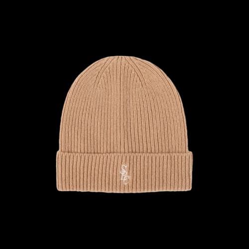 Sporty & Rich Logo Embroidered Ribbed Knit Beanie 'Camel'