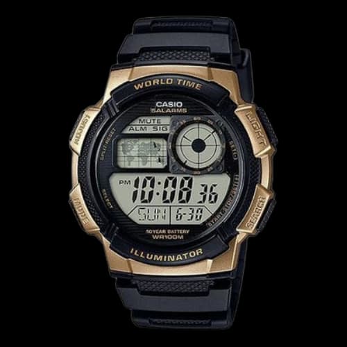 CASIO Waterproof Sports Mens BlackGold Digital