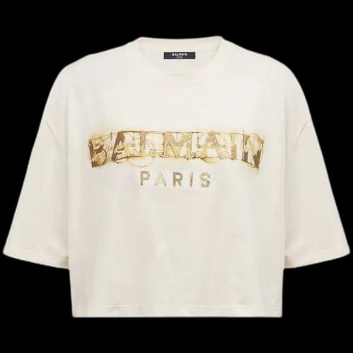 Balmain Cropped Metallic Print T-Shirt 'Multicolor/Brown'