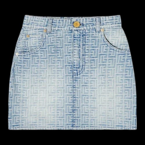 Balmain Allover Monogram Denim Short Skirt 'Blue'