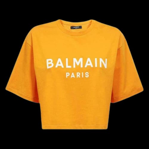 Balmain Logo Print Cropped T-Shirt 'Orange'