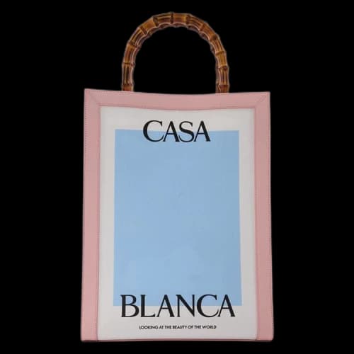 Casablanca Logo Print Bamboo Handle Tote Bag 'Blue'