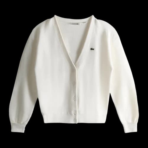 Lacoste V Neck Moss Stitch Cotton Cardigan 'Flour'