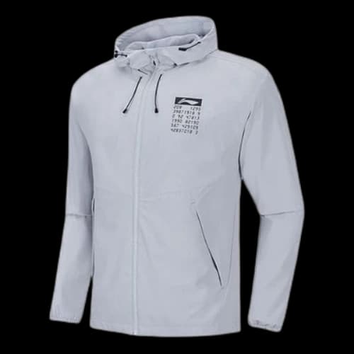 Li-Ning Numeric Printing Water Repellent Sports Cardigan Hooded Jacket Gray