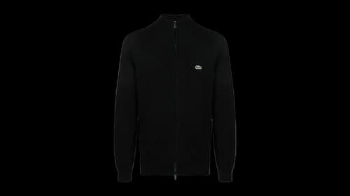 Lacoste Zip-Up High-Neck Cotton Sweater Black