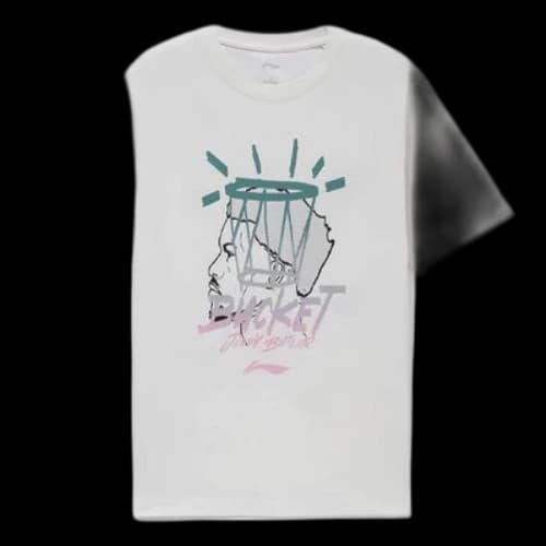 Li-Ning Sports Basketball Series Basketball Portrait Printing Round Neck Short Sleeve 'White'