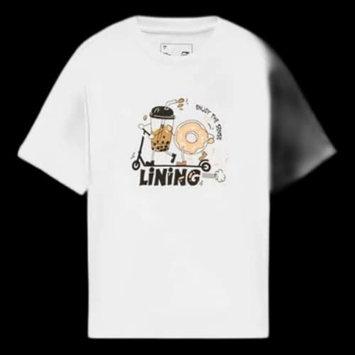Li-Ning Sports Fashion Series Cartoon Logo Printing Sports Round Neck Short Sleeve White T-Shirt