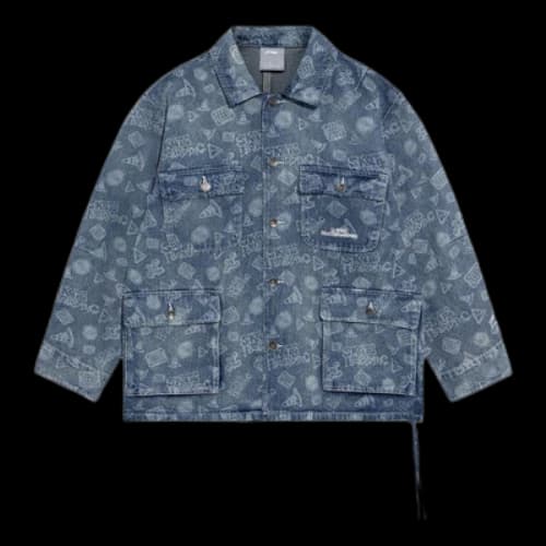 Li-Ning Skateboard Series Full Print Washed Denim Jacket 'Light Blue White'
