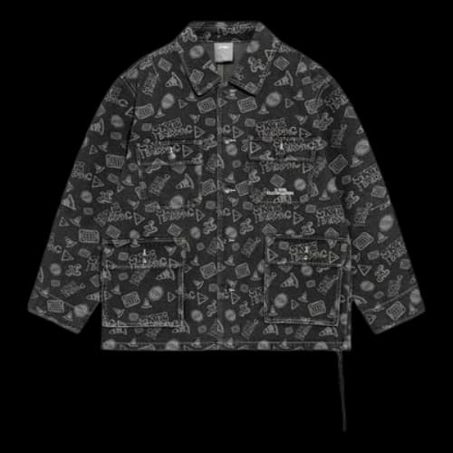 Li-Ning Skateboard Series Full Print Loose Washed Denim Jacket 'Black Grey'