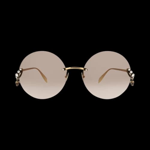 Alexander McQueen Round-Frame Metal Sunglasses 'Gold Brown'