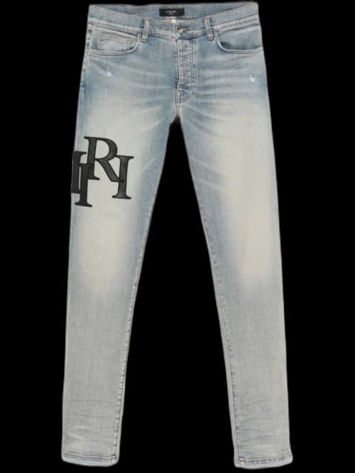 AMIRI Staggered Logo Skinny Jean Antique Indigo Black
