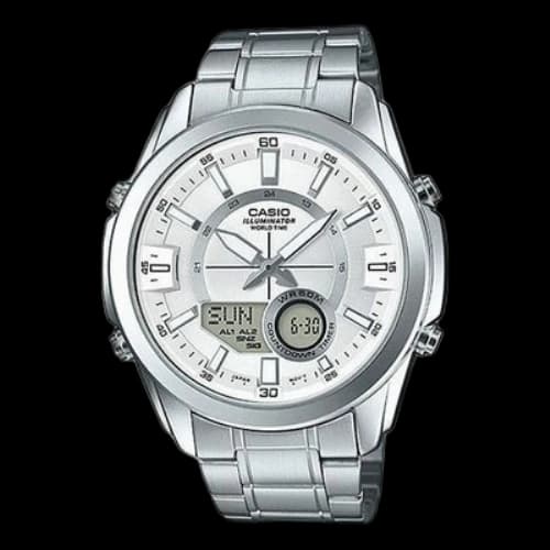 CASIO Waterproof Stainless Steel Strap Mens Silver Analog/Digital Combo