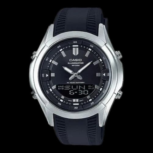 CASIO Waterproof Quartz Automatic Calendar 46mm Resin Strap Watch Mens Black Analog/Digital Combo
