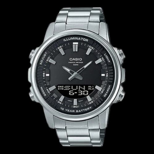 CASIO Dress Series Classic Minimalistic Black 47mm 50 waterproof Stainless Steel Strap Mens Silver Analog