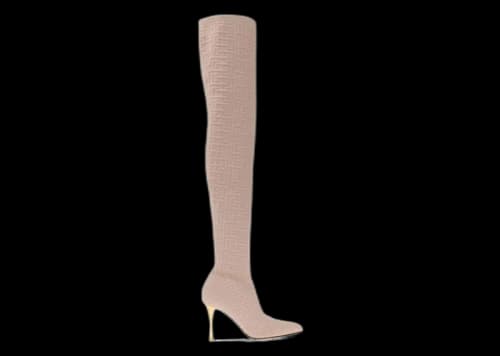 Balmain Monogram Moneta Mesh Thigh Boots Nude (Women's)