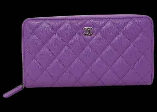 Chanel Classic Quilted Caviar Leather Wallet Card Case Purple