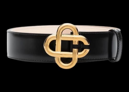 Casablanca Monogram Logo Plaque Leather Belt Black