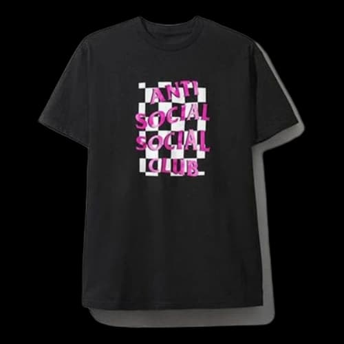ANTI SOCIAL SOCIAL CLUB Black White Plaid Logo Printing Short Sleeve Unisex Black