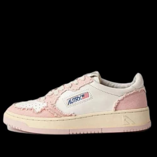 AUTRY Medalist Low Soft Goatskin and Frayed Canvas 'White and Pink' (Women's)