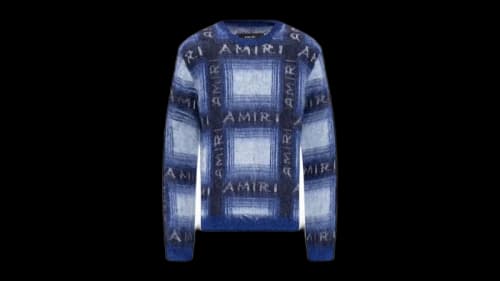 AMIRI Brushed Mohair Plaid Shirt Blue