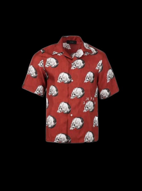 AMIRI All Over Skull Bowling Shirt Red