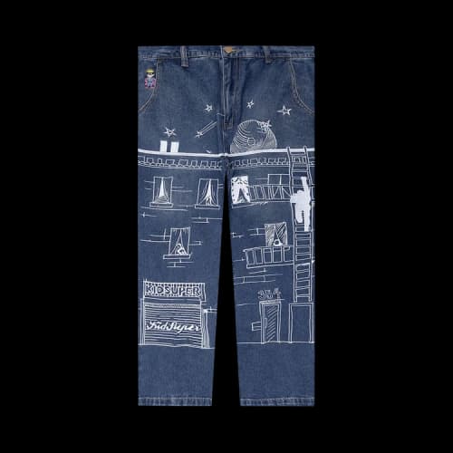 KidSuper Fire Escape Embroidered Jeans 'Blue'