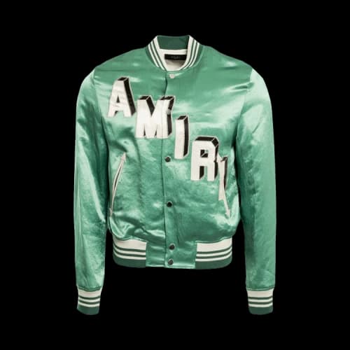 Amiri Satin Cropped Varsity Jacket 'Mint'