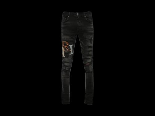 AMIRI Leather Staggered Logo Jean Faded Black