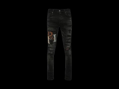 AMIRI Leather Staggered Logo Jeans Faded Black