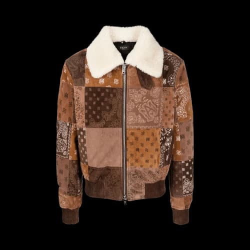 Amiri Bandana Print Patchwork Leather Jacket 'Brown'