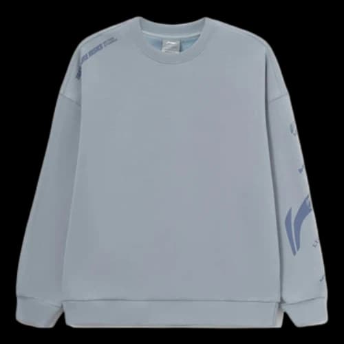Li-Ning Training Series Contrasting Colors Logo Printing Fleece Lined Stay Warm Loose Pullover Gray