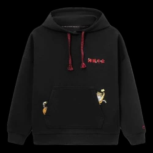 Li-Ning Sports Stylish Series Gold Embroidered Hoodie 'Black Red' (Women's)