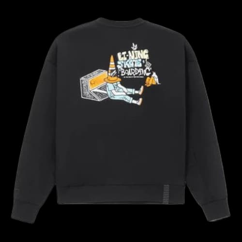 Li-Ning Skateboard Series Back Cartoon Printing Loose Round Neck Pullover 'Black'