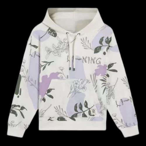 Li-Ning Lifestyle Casual Fashion Floral Hoodie 'White Purple' (Women's)