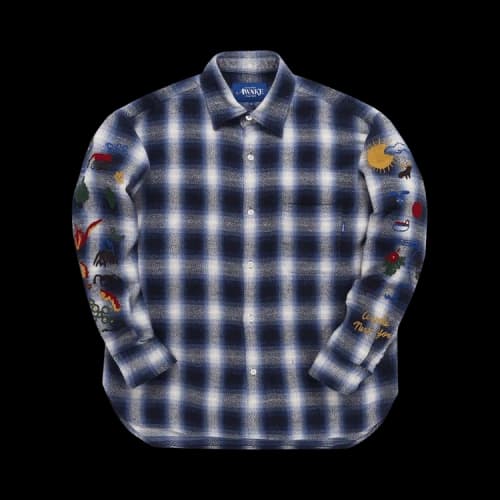 Awake NY Ombre Plaid Camp Flannel Shirt 'Blue'