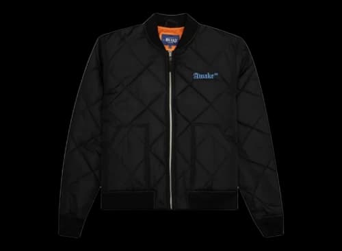 Awake Quilted Patch Bible Bomber Jacket Black