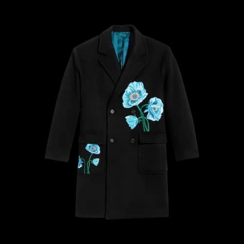 Awake NY Floral Embroidered Double-Breasted Overcoat 'Black'
