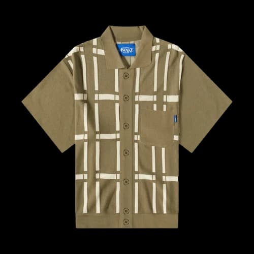 Awake NY Windowpane Short-Sleeve Cardigan 'Sand'