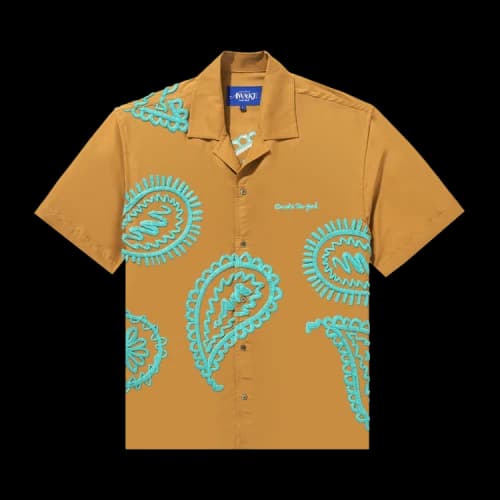 Awake NY Embroidered Paisley Poplin Shirt 'Mustard/Teal'
